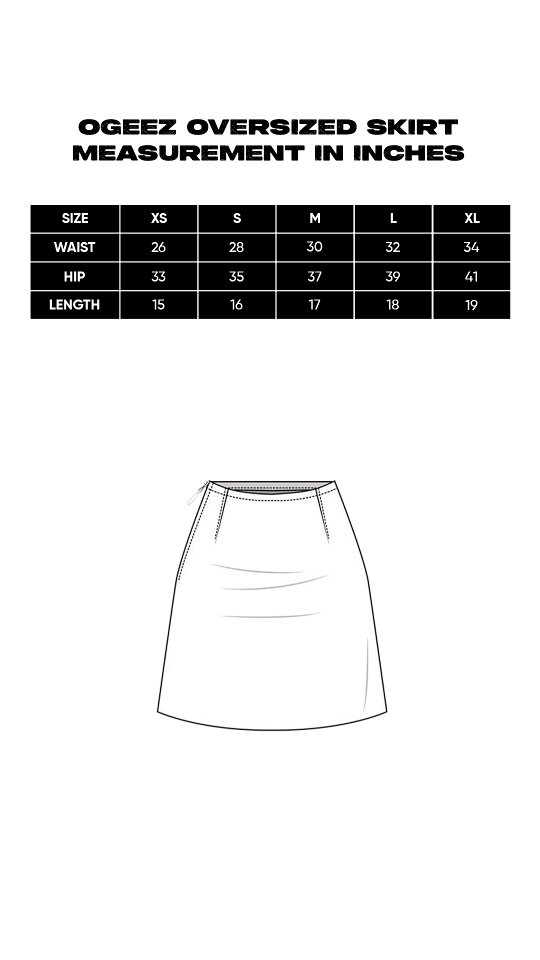 Size chart for Skirt (Cargo)