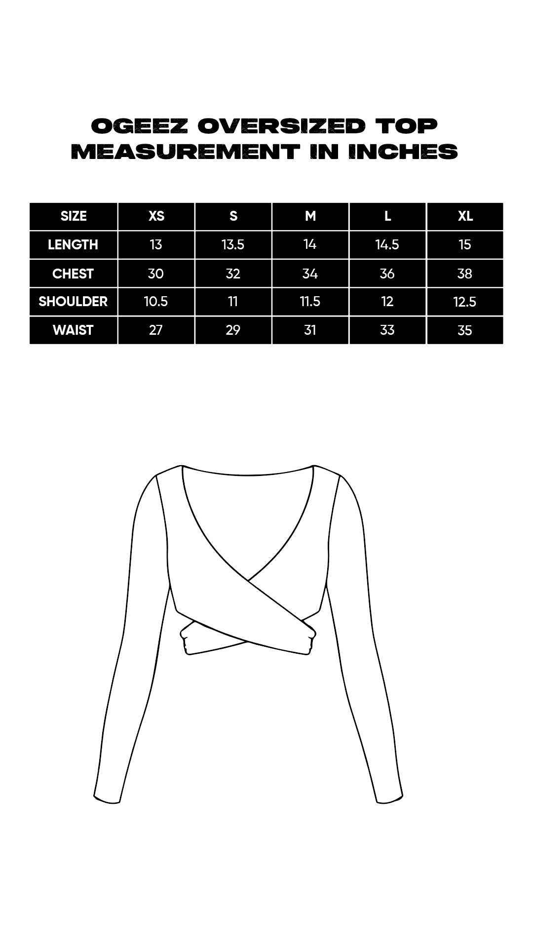 Size chart for Double Drape Top