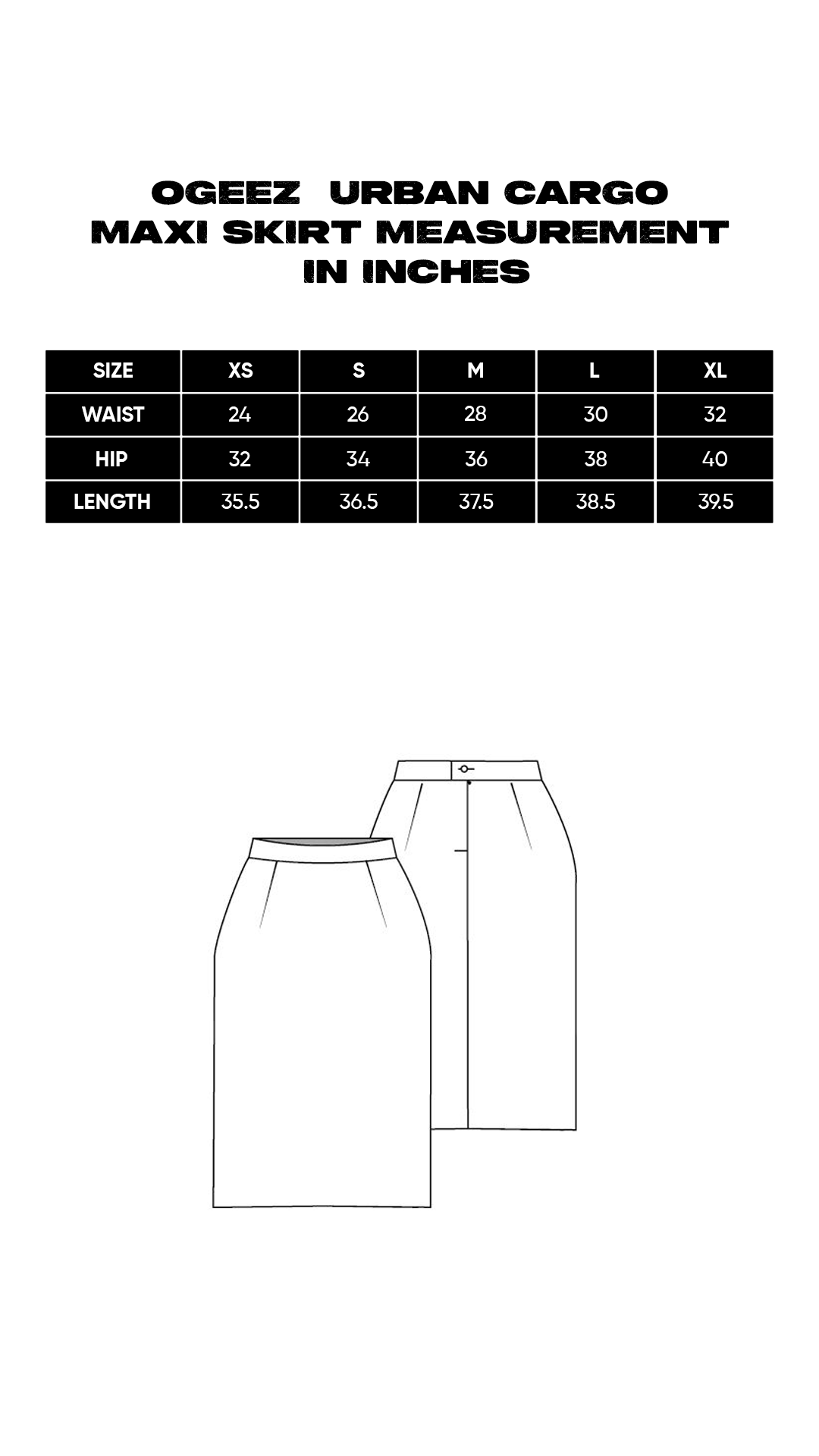Size chart for Urban Cargo Maxi