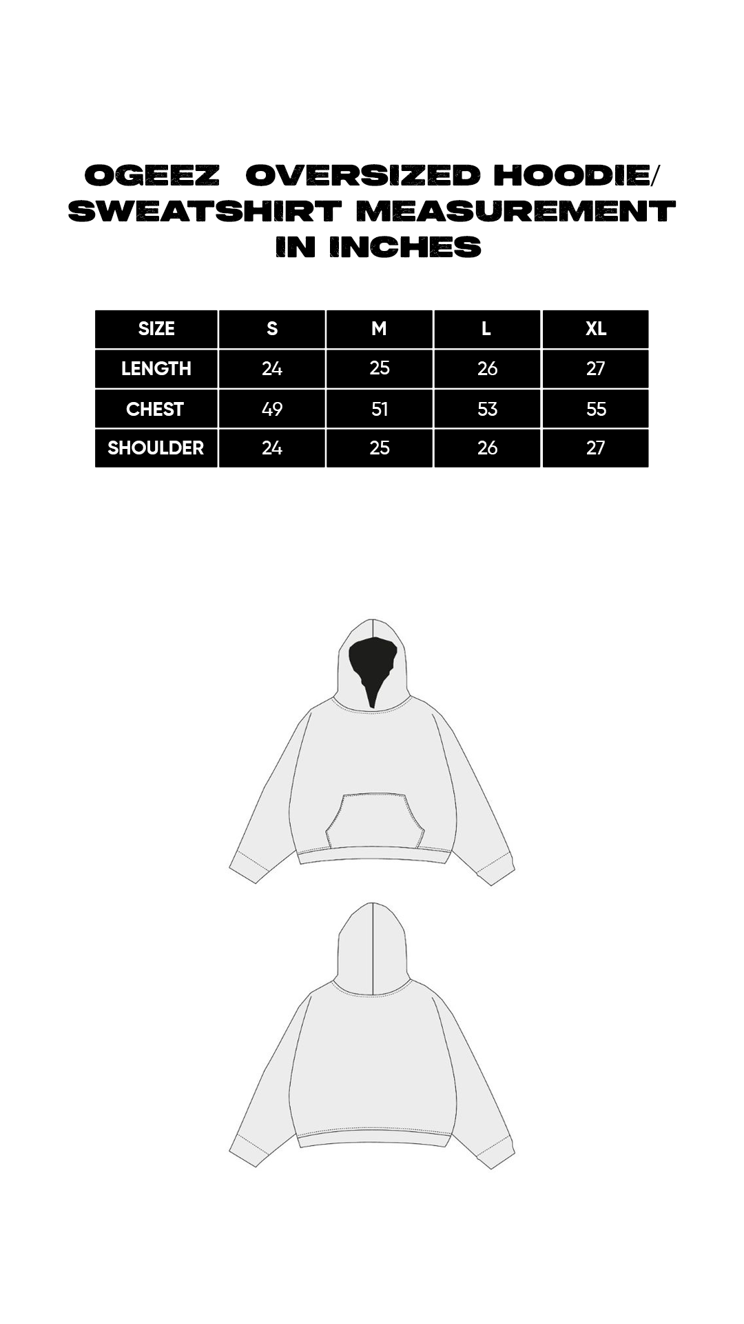 Size chart for Street Savior Hoodie