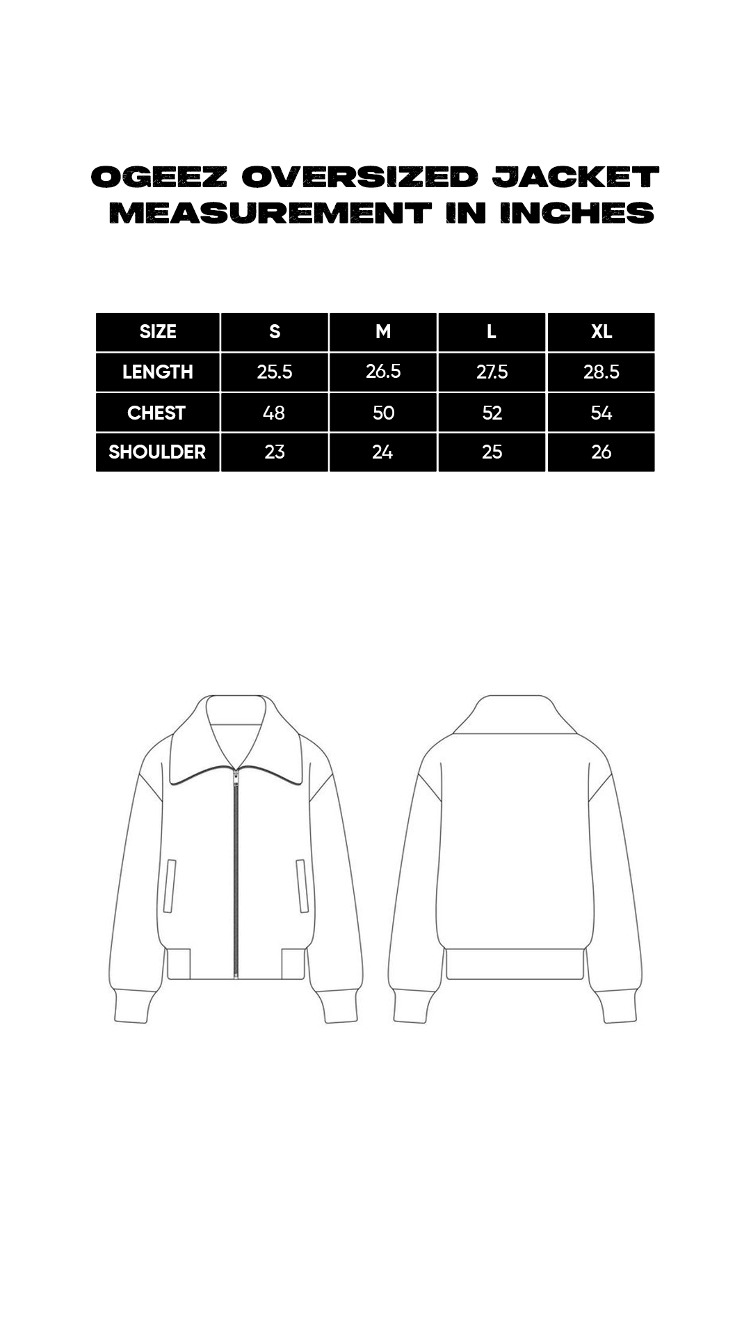 Size chart for Urban Edge Jacket