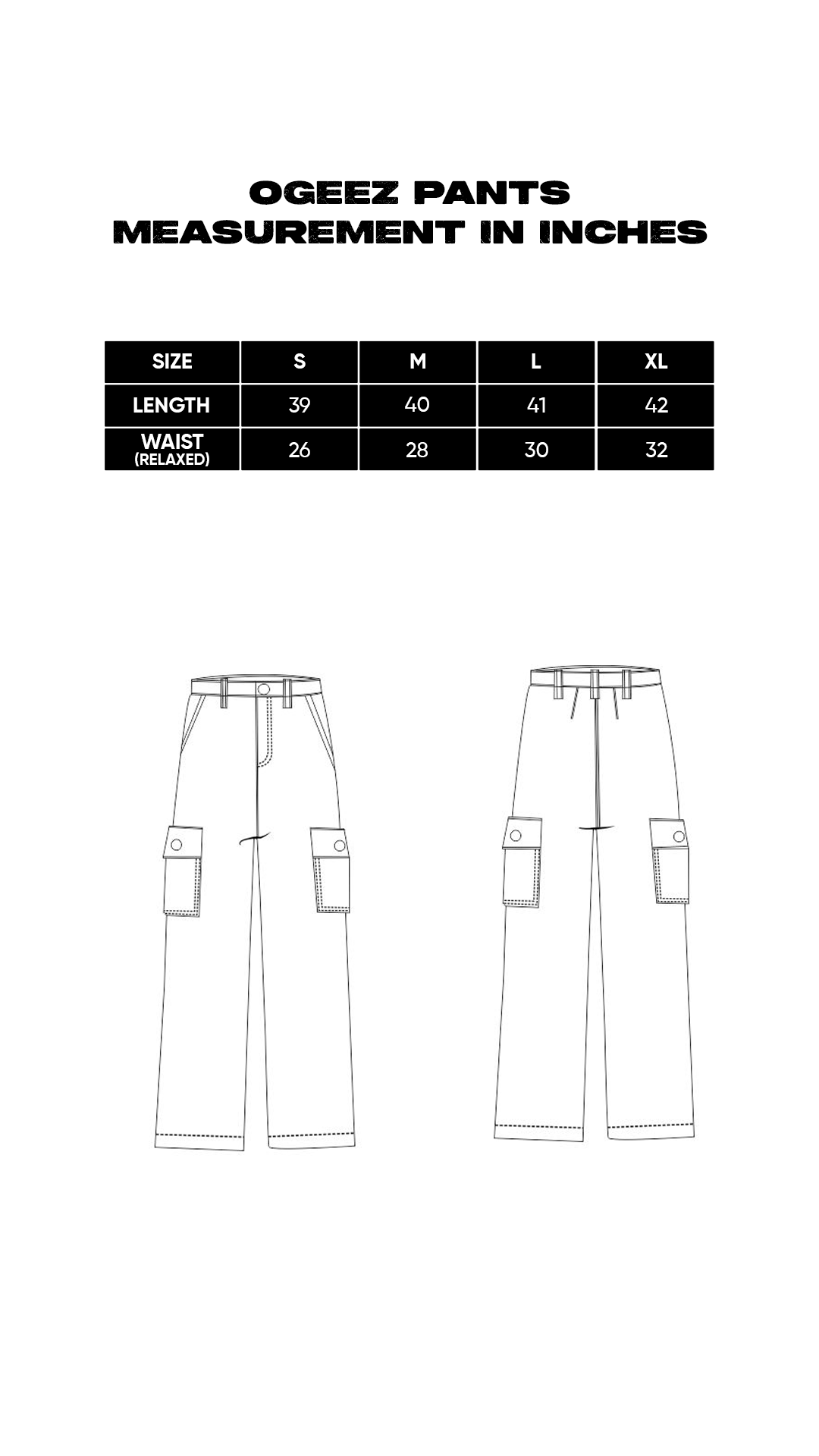 Size chart for Urban Drift Pants