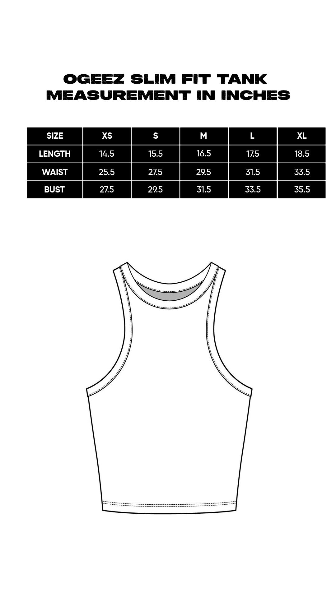 Size chart for Bare Essential Tank