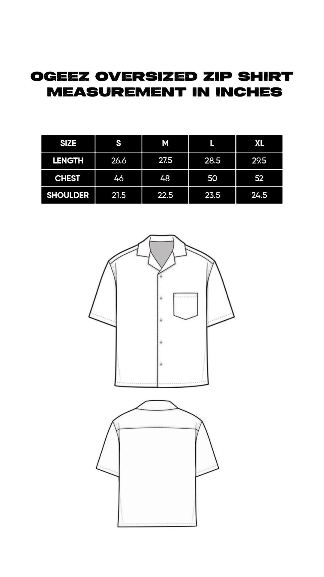 Size chart for Real Deal Shirt